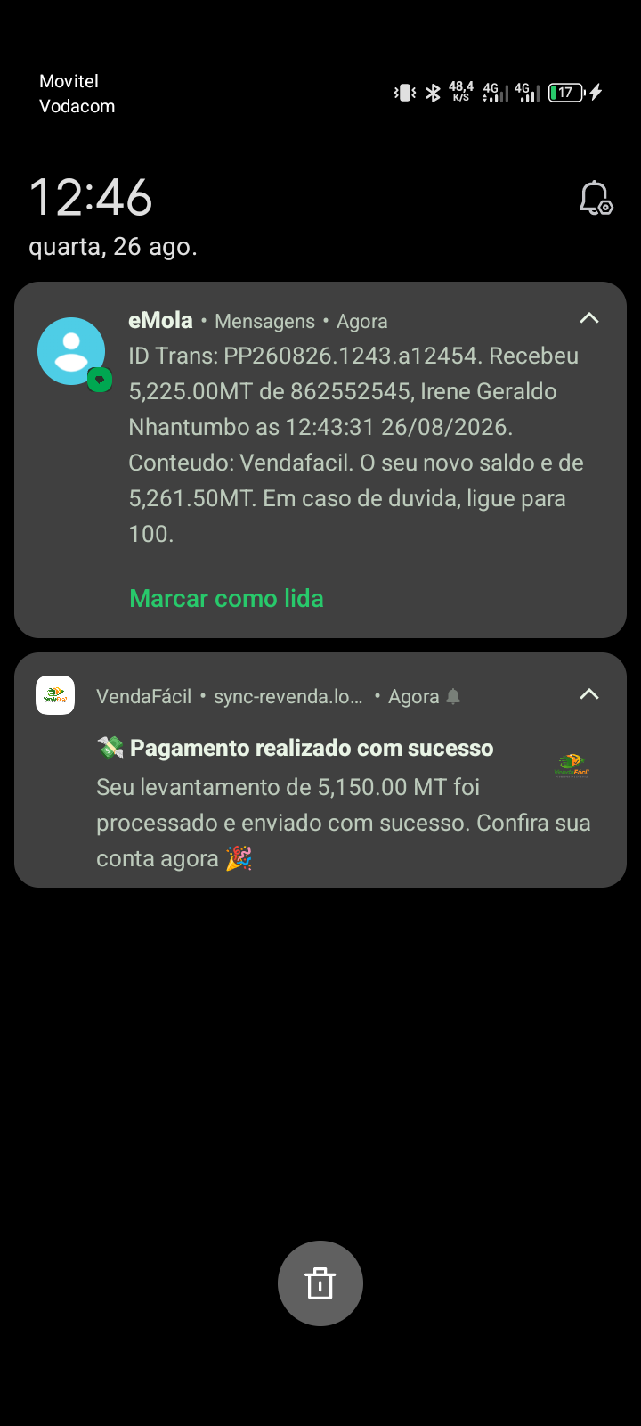 Comprovativo de pagamento de revendedor da Venda Fácil 9