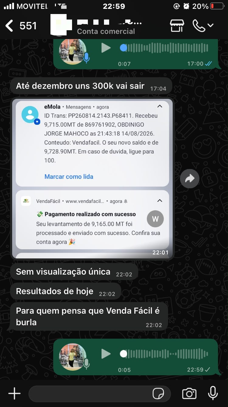 Comprovativo de pagamento de revendedor da Venda Fácil 8