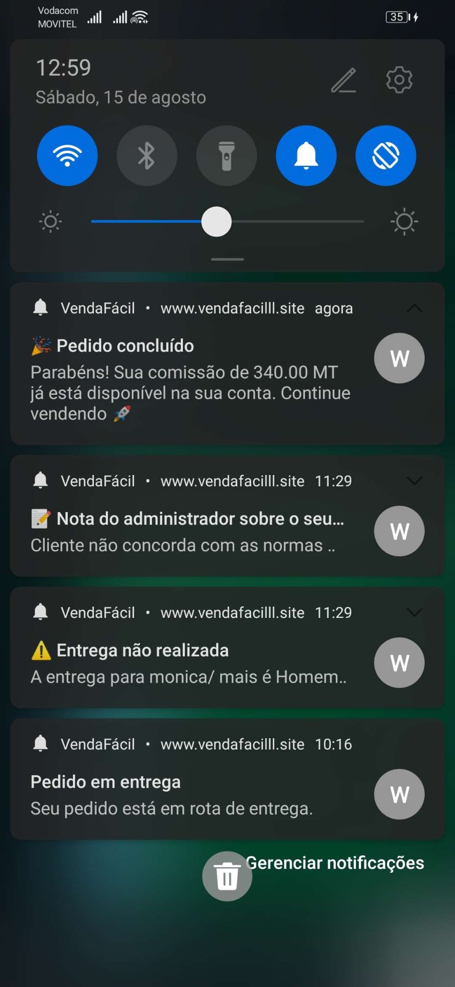 Comprovativo de pagamento de revendedor da Venda Fácil 10